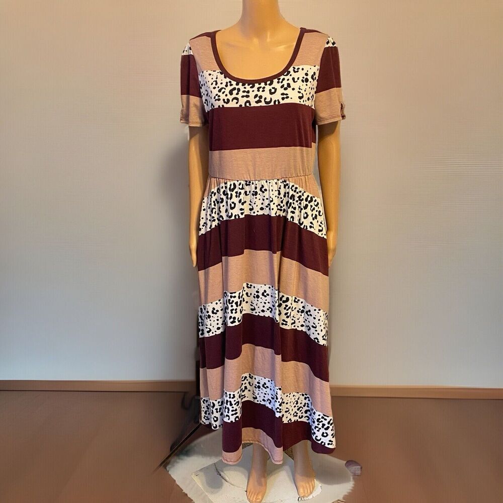 Lularoe Maxi Dress Sz L Animal Print Color Block Cottagecore Boho Artsy Comfort